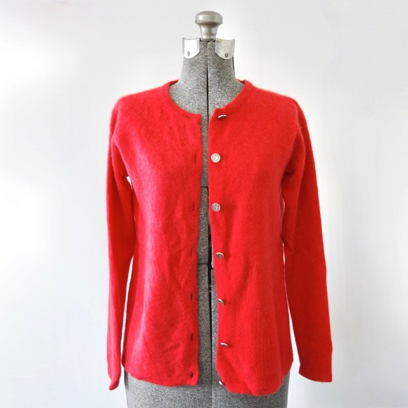 Saks Fifth Avenue Cashmere Collection Bright Orange-Red Cardigan Size S - Picture 3 of 10